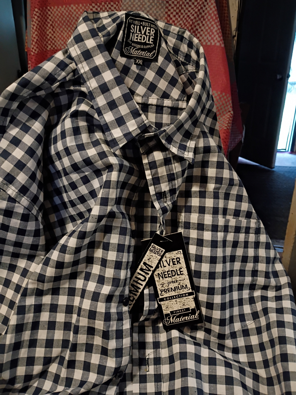 Silver Jeans Navy and White Check Button-Down Shirt